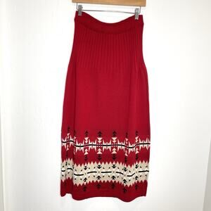 Rhonda Stark Knit Sweater Maxi Skirt Aztec Southwestern Womens Large Red Wool